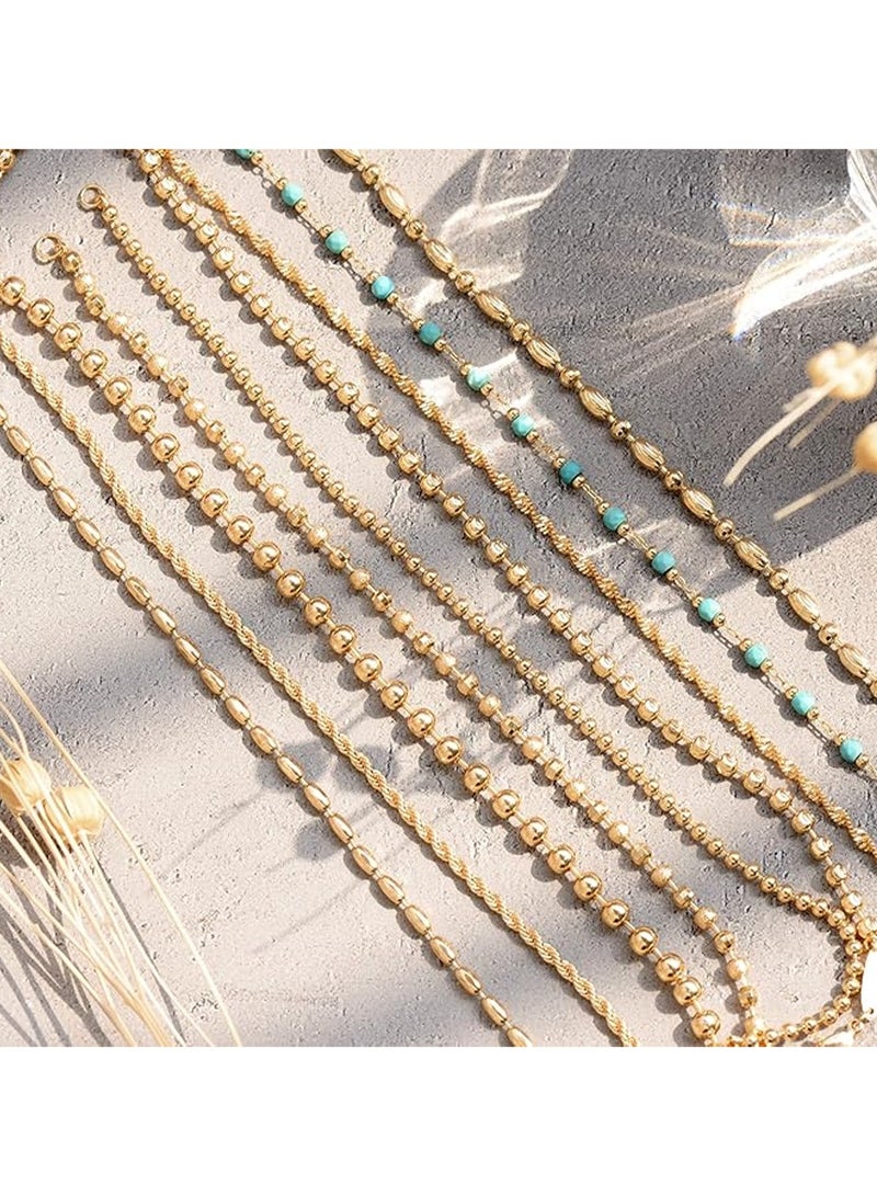Handmade Lovely Satellite Diamond Cut Oval And Round Beaded Rope Chain Delicate Bracelet For Women, Brass, Gold, Nickel, Turquoise, Cubic Zirconia - Image 4