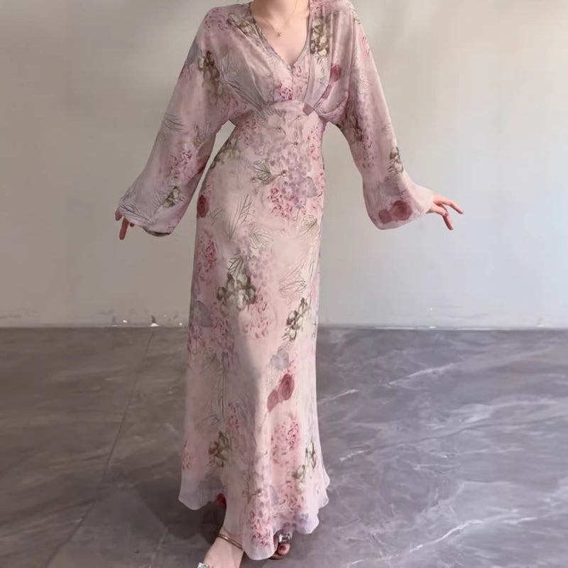 Women's Pink Floral Long Sleeve A-Line Dress - Image 4