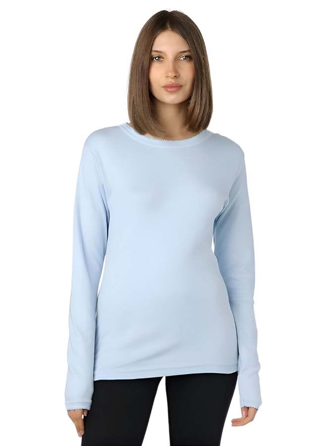 Dahab Cotton Long Sleeves Undershirt Round Neck For Women-Baby Blue - Image 2