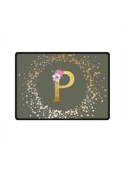 Designer Gaming Mouse Pad Anti-Skid Mousepad Large Keyboard Mouse Pad Desk Mat Custom Monogram Initial Letter Floral Pattern Alphabet - P(Olive Green)