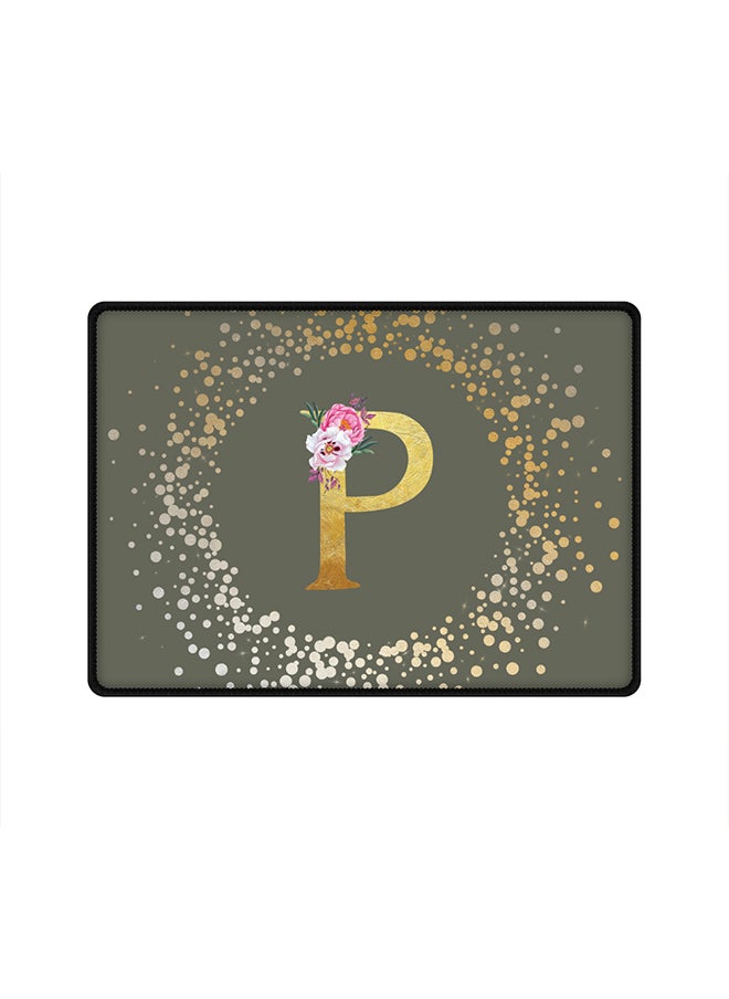 Designer Gaming Mouse Pad Anti-Skid Mousepad Large Keyboard Mouse Pad Desk Mat Custom Monogram Initial Letter Floral Pattern Alphabet - P(Olive Green)