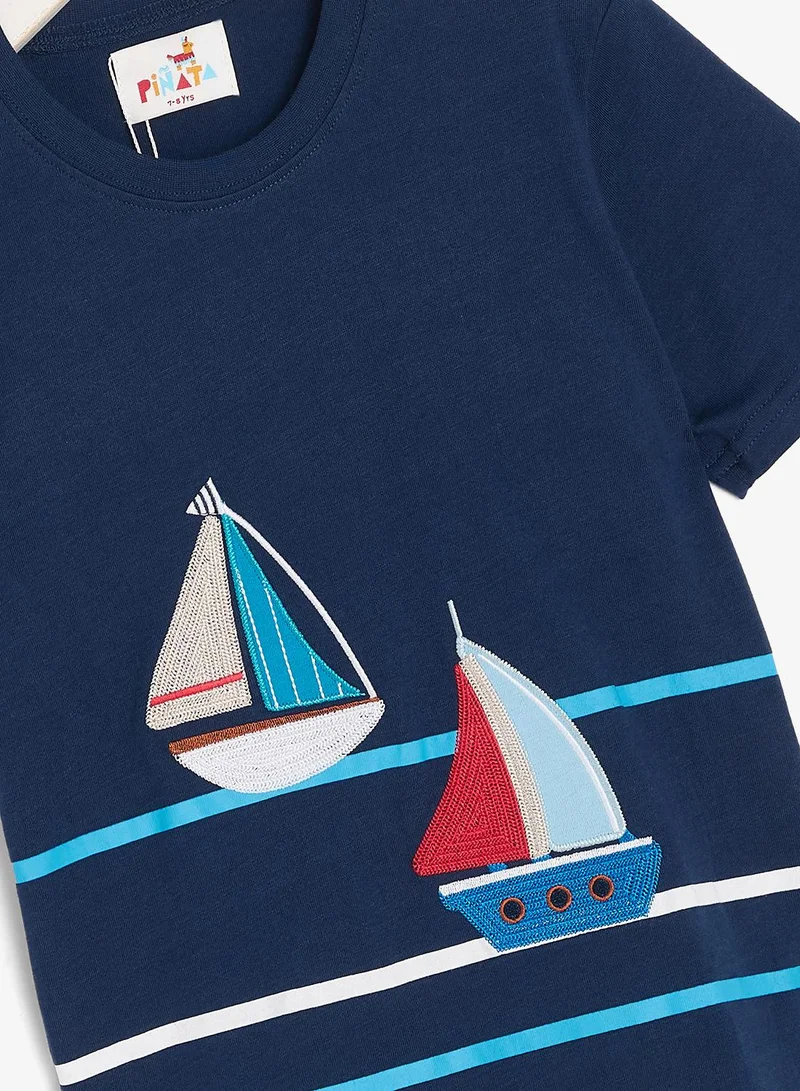 Pinata  Boat Embroidered Tshirt and Shorts Set for Men | Best Price UAE