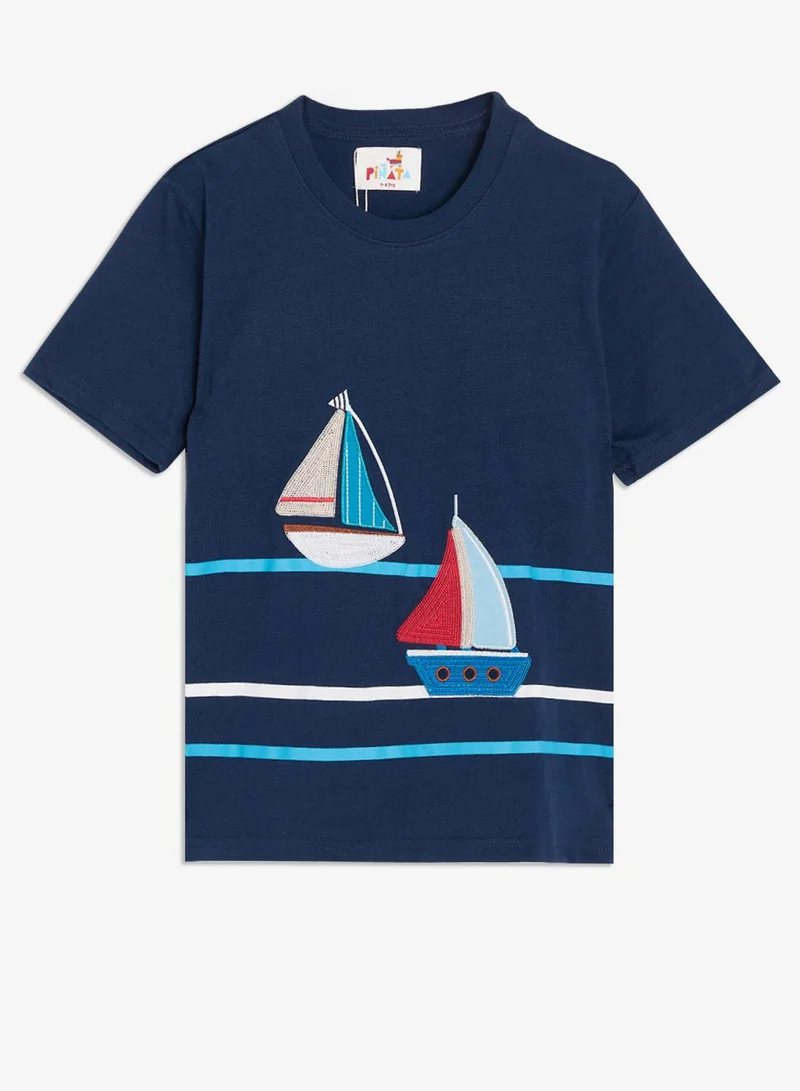 Pinata  Boat Embroidered Tshirt and Shorts Set for Men | Best Price UAE