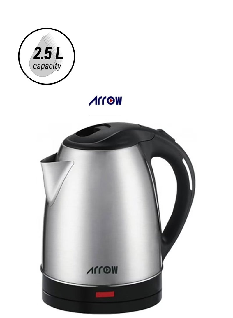 Arrow 2.5 Liter 1800 W Electric Kettle With Stainless Steel Body And Double Layer Protection/Quickly Start Re-boil At The Touch Of The Switch/Permits Fast And Easy Cleaning/Automatically Turns Off When Water Boils 2.5 L 1800W, Silver/Black | RO-25LKT - Image 1