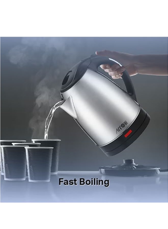 Arrow 2.5 Liter 1800 W Electric Kettle With Stainless Steel Body And Double Layer Protection/Quickly Start Re-boil At The Touch Of The Switch/Permits Fast And Easy Cleaning/Automatically Turns Off When Water Boils 2.5 L 1800W, Silver/Black | RO-25LKT - Image 2