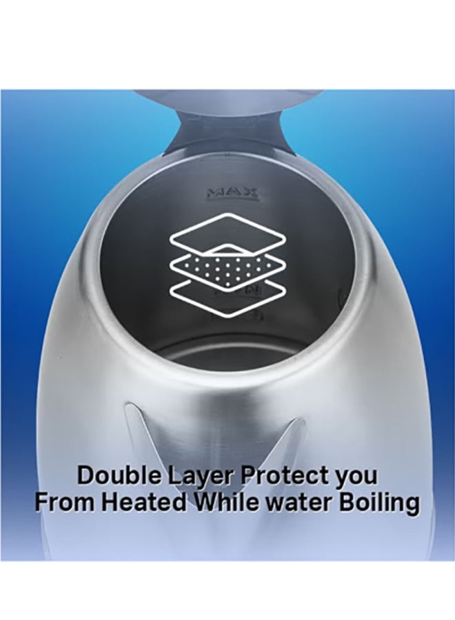 Arrow 2.5 Liter 1800 W Electric Kettle With Stainless Steel Body And Double Layer Protection/Quickly Start Re-boil At The Touch Of The Switch/Permits Fast And Easy Cleaning/Automatically Turns Off When Water Boils 2.5 L 1800W, Silver/Black | RO-25LKT - Image 3