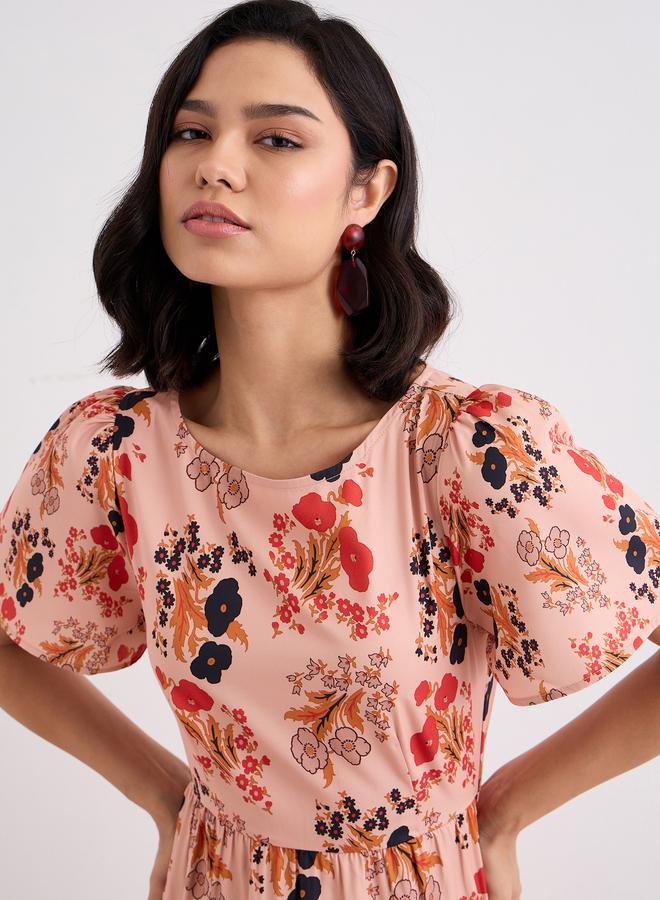 ستايلي فستان طويل مطبع بزهور ومزين بطبقات - Image 3