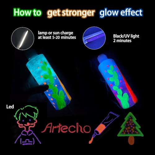 Artecho Glow in the Dark Paint 18 Colors, 11 ml Acrylic Paint for Decoration, Outdoor and Indoor Art Craft, Supplies for Canvas, Rock, Wood, Fabric - Image 3