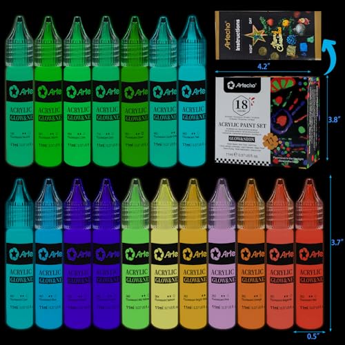 Artecho Glow in the Dark Paint 18 Colors, 11 ml Acrylic Paint for Decoration, Outdoor and Indoor Art Craft, Supplies for Canvas, Rock, Wood, Fabric - Image 4