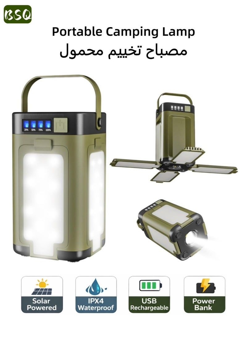 BSQ Solar LED Camping Lantern | Rechargeable Portable Flashlight | Portable Camping Light | USB Power Bank, SOS Emergency Light, 6 Lighting Modes, IPX4 Water-Resistant | Ideal for Emergencies, Hiking, Camping, and Daily Use - Image 1