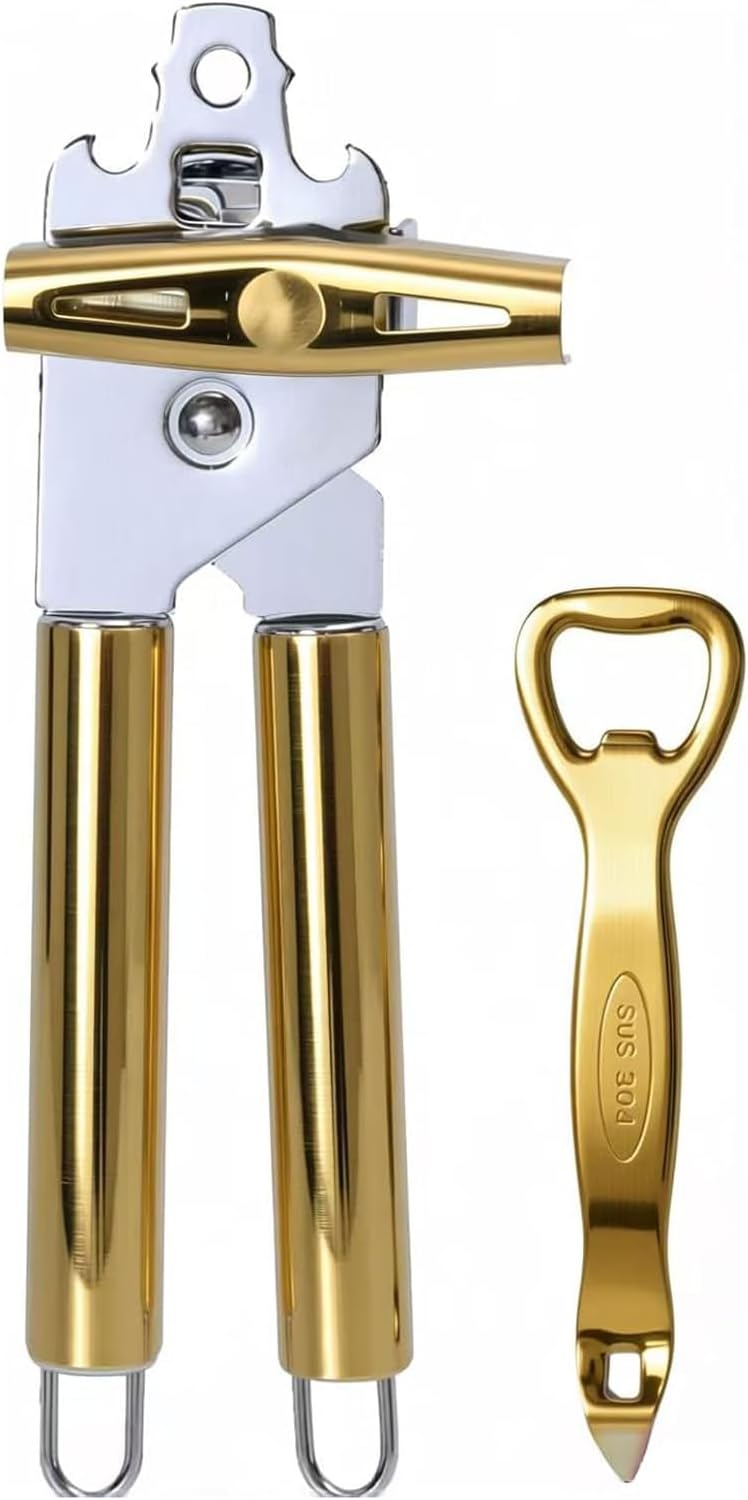 Eleckey Gold Can Opener and Bottler Openers, Heavy Duty Stainless Steel Manual Can Openers (2 In 1) - Image 1