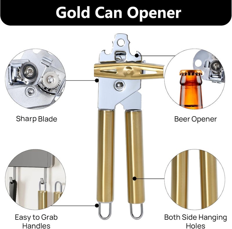 Eleckey Gold Can Opener and Bottler Openers, Heavy Duty Stainless Steel Manual Can Openers (2 In 1) - Image 4