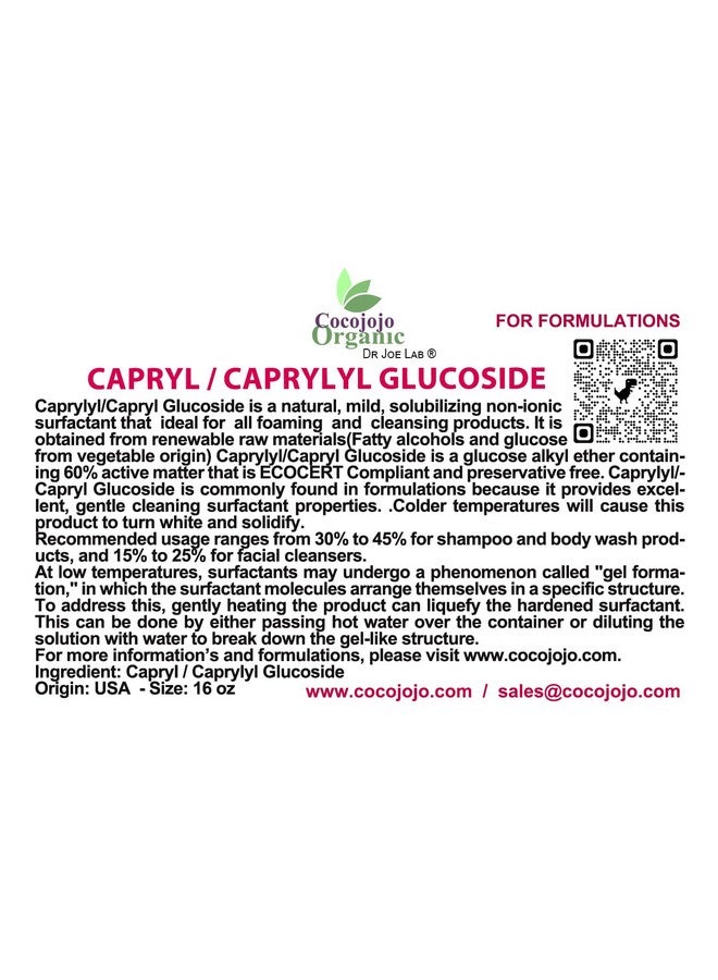 Dr Joe Lab سورفكتانت سائل كابريل جلوكوزيد من نباتات طبيعية للاستخدام في تركيبات العناية بالبشرة، جل استحمام، صابون جسم رغوي، شامبو، منتجات للأطفال، منظفات وجه (16 أونصة) - Image 2