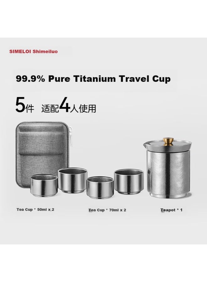 Simelo Pure Titanium Travel Tea Set Portable Outdoor Office Kung Fu Tea Set Quick Guest Cup One Pot Four Cups Gift Box - Image 2
