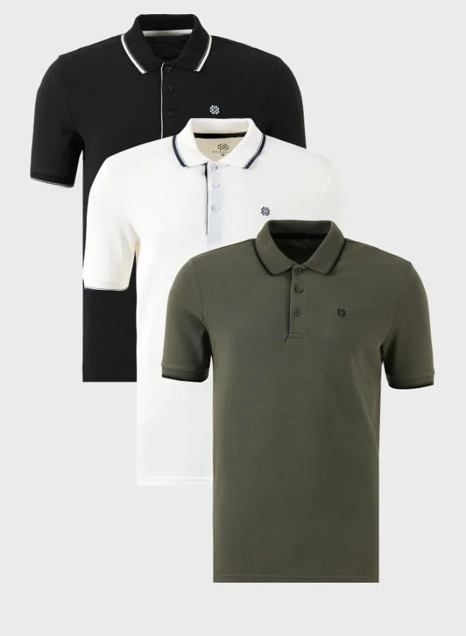 Buratti Buratti Cotton Slim Fit Stripe Detailed Buttoned Polo Collar 3-Pack T Shirt Men's T SHIRT 5902118S3