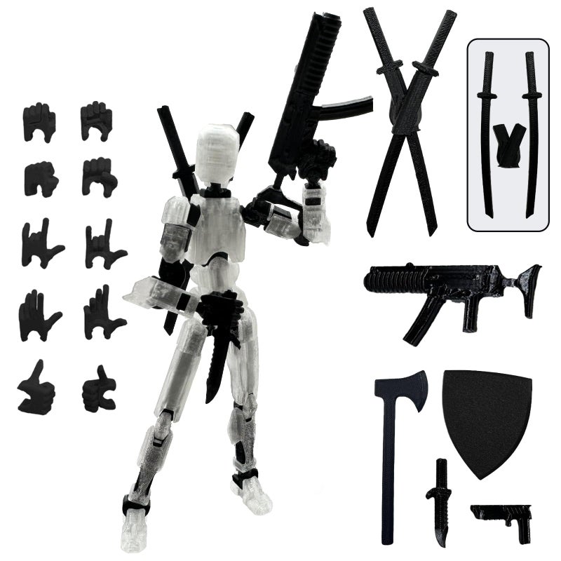 QAONIE Assembly Completed 3D Printed Figure 554inch Dummy13 with Weapon Expansion Set Full Body Mechanical Movable Toy Desk Decoration Transparent - Image 2