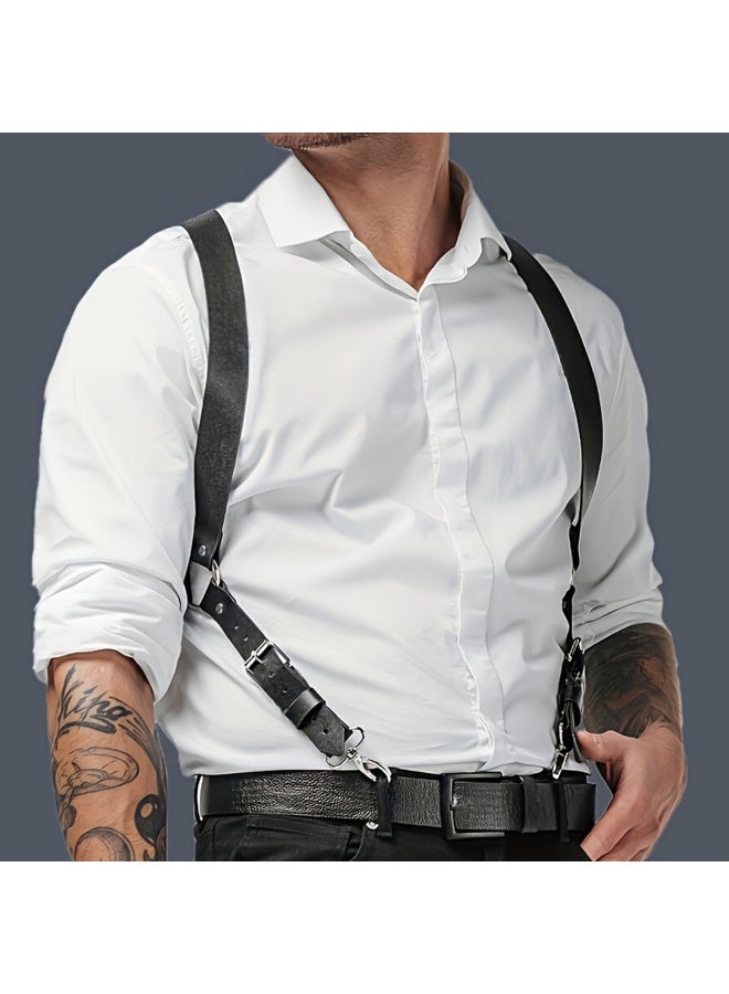Hiras Men's Genuine Leather Suspenders - Adjustable X-Back Braces with Metal Clips, Classic Design Vintage Style for Formal & Wedding Attire - Image 1