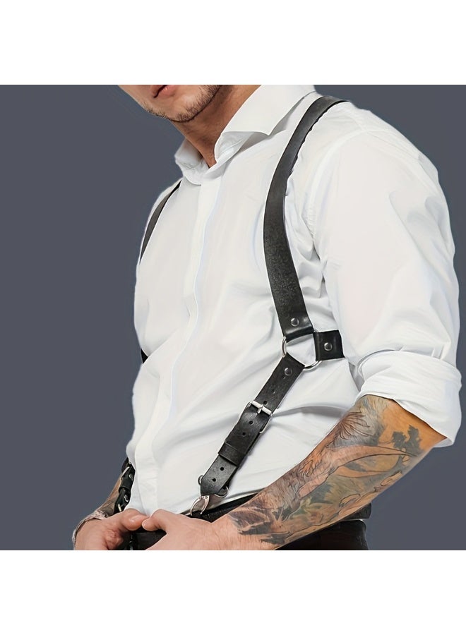 Hiras Men's Genuine Leather Suspenders - Adjustable X-Back Braces with Metal Clips, Classic Design Vintage Style for Formal & Wedding Attire - Image 2