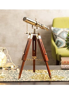 Ximdeco Ximdeco Handmade Nautical Floor Standing Vintage Style Brass Marine Telescope with Wooden Tripod Stand Showpiece Golden 