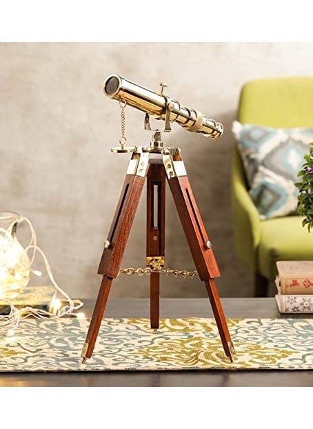Ximdeco Ximdeco Handmade Nautical Floor Standing Vintage Style Brass Marine Telescope with Wooden Tripod Stand Showpiece Golden 