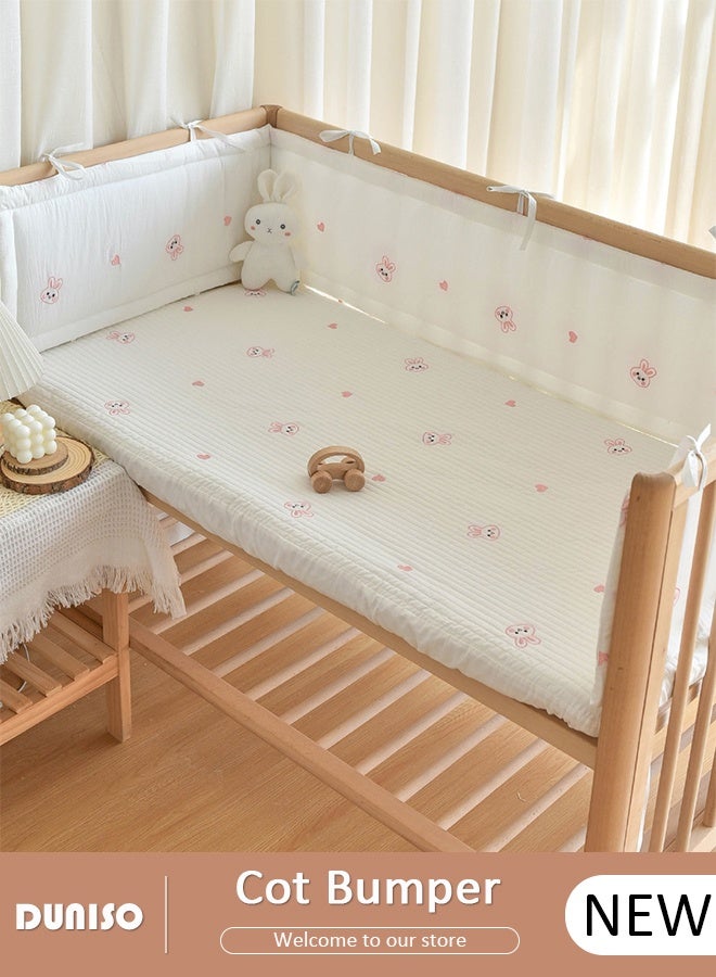DUNISO حاجز سرير الأطفال، حاجز سرير المهد، بطانة سرير شبكية قابلة للتنفس، غطاء حافة السرير، بطانة سرير الأطفال القابلة للتنفس للأولاد والبنات، غطاء حافة سرير الأطفال، واقي حارس padded لغطاء حافة السرير الجانبي والأمامي - Image 1