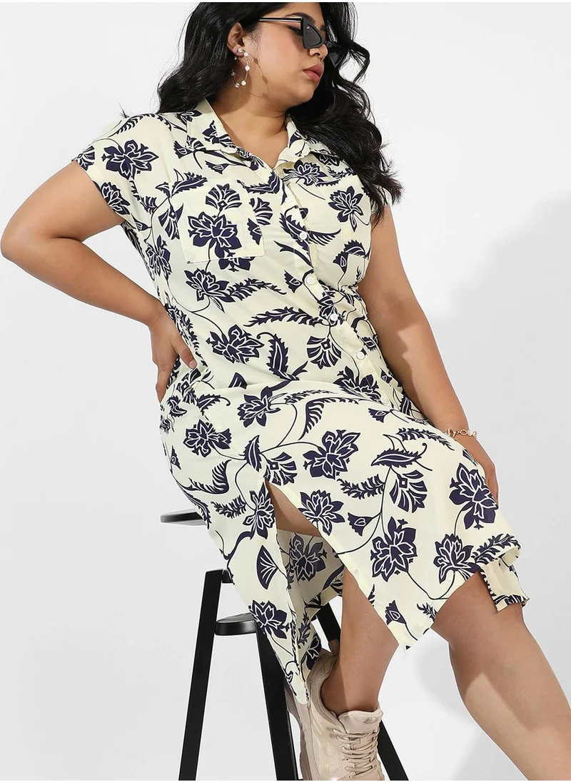 Instafab Plus Women's Off-White Dendritic Print Dress