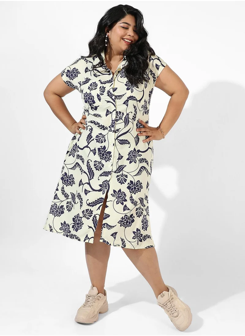 Instafab Plus Women's Off-White Dendritic Print Dress