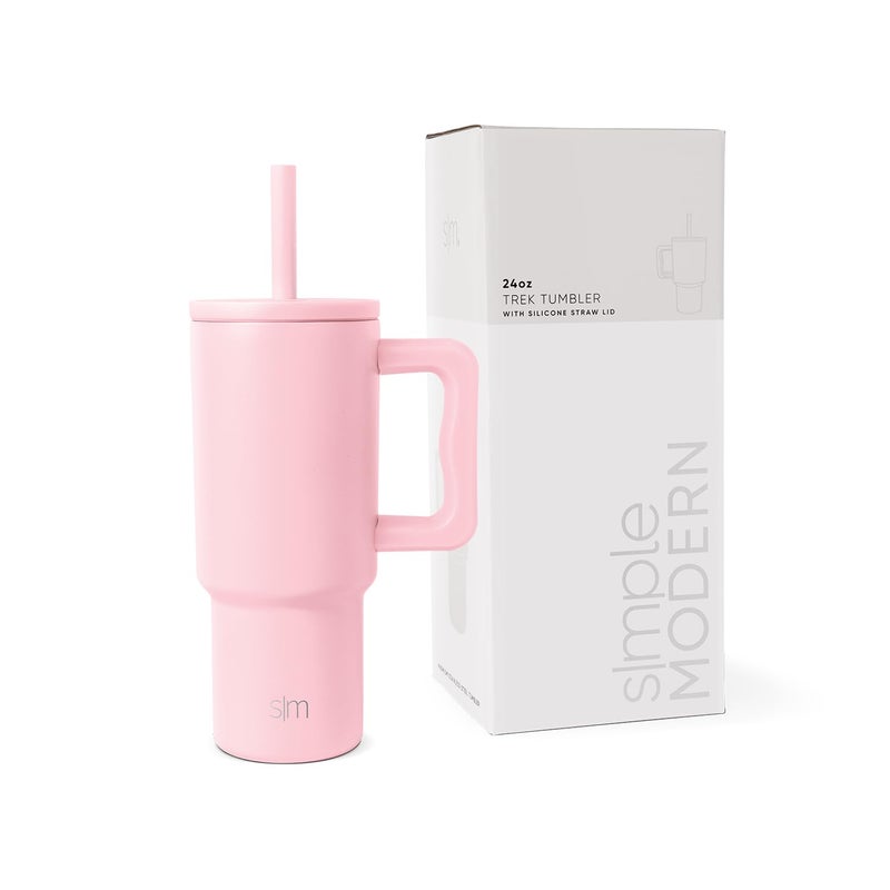 Simple Modern Kids 24 oz Tumbler with Handle and Silicone Straw Lid | Spill Proof and Leak Resistant | Reusable Stainless Steel Bottle | Gift for Kids Boys Girls | Trek Collection | Blush - Image 1
