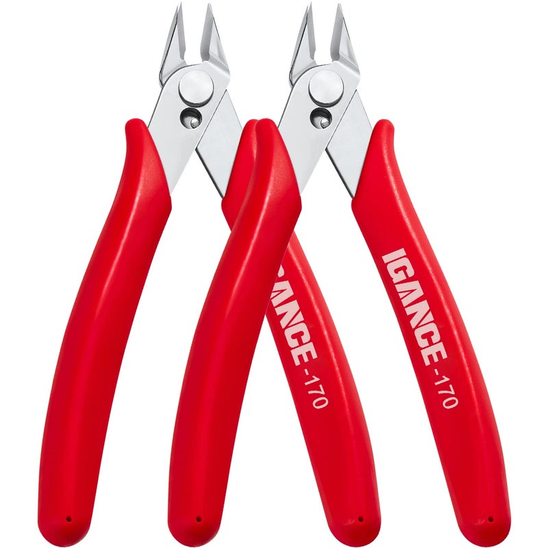 IGAN170 Flush Wire Cutters Pack of 2 Precision Jewelry Making Flush Cut Pliers Small Wire Snips Clippers Ideal for Ultrafine Cutting Needs Red