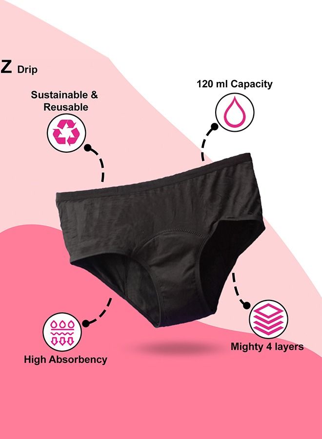 LEMME BE Period Panties for Women | Reusable Period Underwear 120 ML Capacity | Leak Proof Protection for Periods | 100% Breathable TPU Bamboo Fiber Z Drip Max (Black) (M) - Image 2