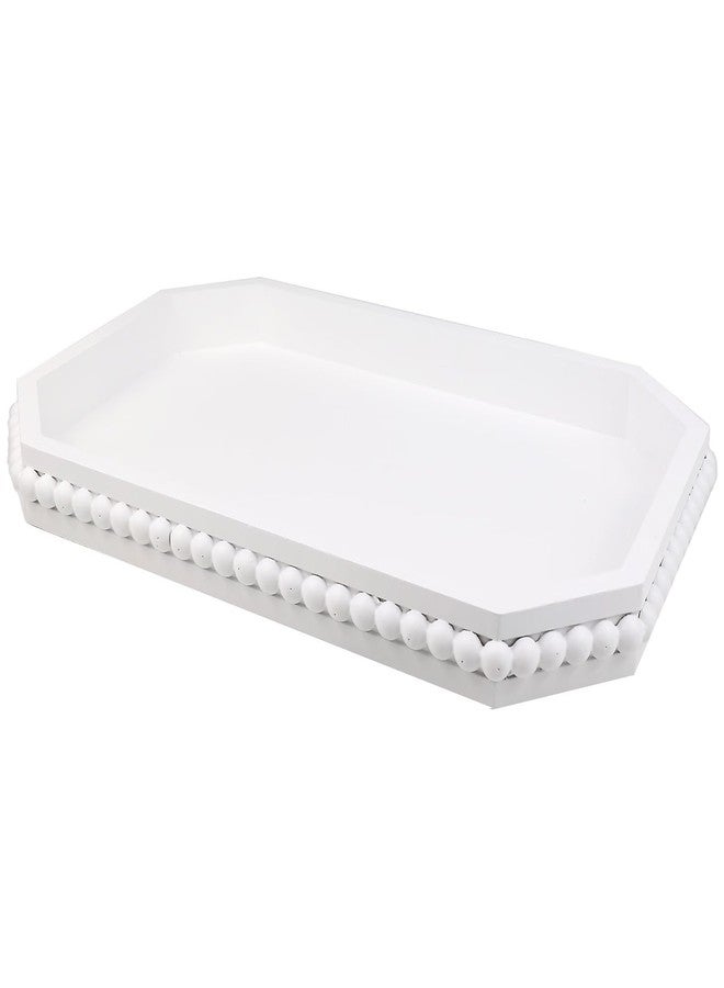 Hrastany White Wood Serving Tray with Beads, Farmhouse Decorative Tray for Table Centerpiece, Christmas Wedding Halloween Home Decor - Image 1