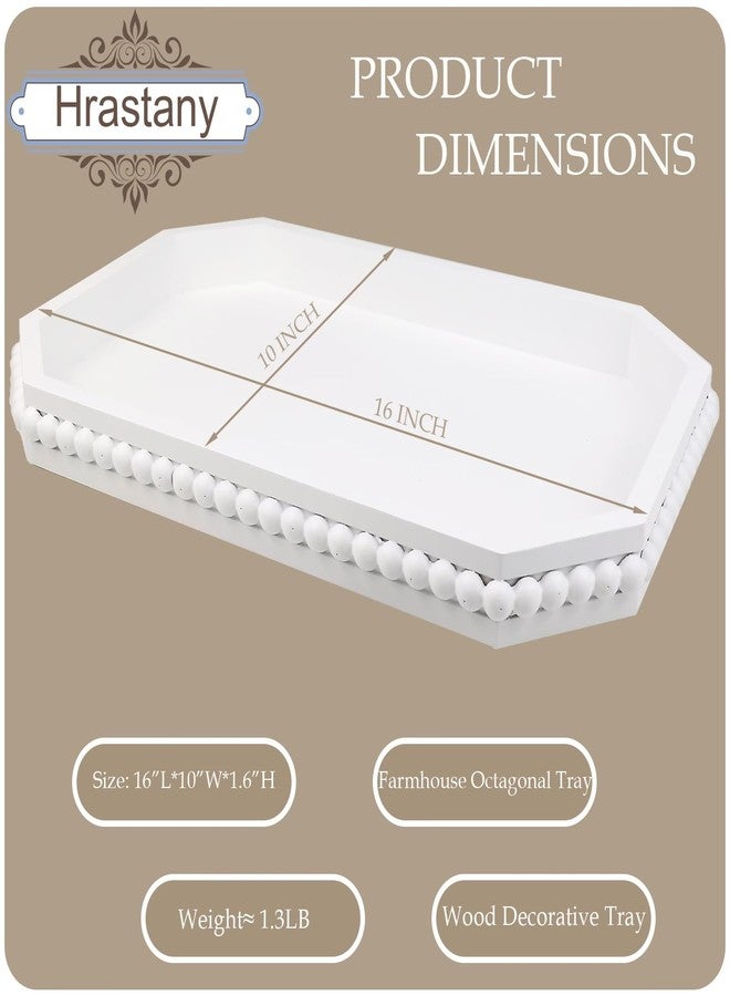 Hrastany White Wood Serving Tray with Beads, Farmhouse Decorative Tray for Table Centerpiece, Christmas Wedding Halloween Home Decor - Image 2