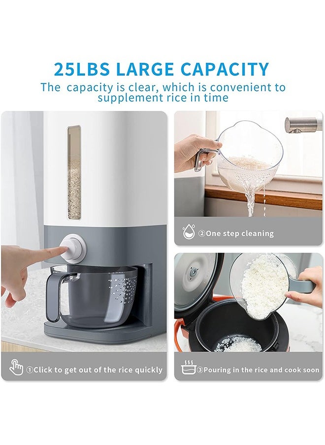 Arabest - 25 Lbs Rice Dispenser, Large Cereal Airtight Dry Food Storage Containers with Measuring Cup, BPA, Free Household for Kitchen Pantry Organization (Grey) - Image 1