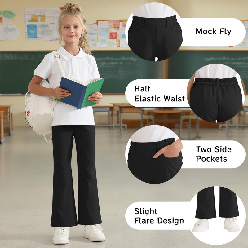 Dreammonkey Girls Flare Dress Pants Kids Bootcut School Uniform Slacks with Half Elastic Waist Size 6-15 Yearsï¼ˆBlack 14-15yearsï¼‰ - Image 4