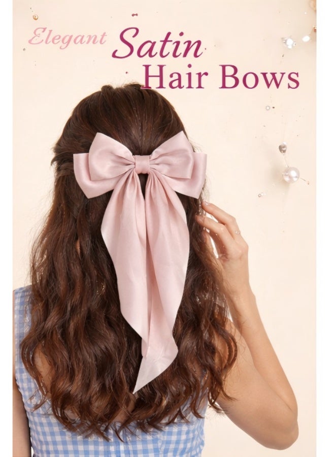 JUMEI 4PCS Satin Ribbon Long Tail Bow Hair Clips for Women & Girls – French Style Hair Accessories (Light Pink/Khaki/Black/Brown) - Image 3