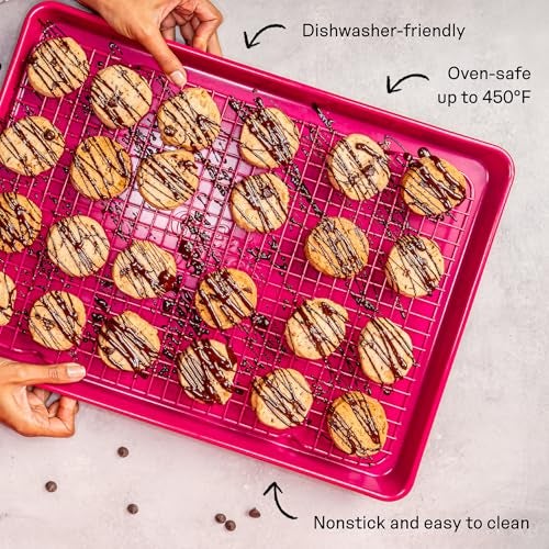 Great Jones Big Chill Wire Cooling Rack Raspberry 169 114 HeavyWeight Aluminized SteelNonstick Baking Rack Oven Safe 450 F Bacon Cookie Cooling Rack Fits Half Sheet Pans - Image 3