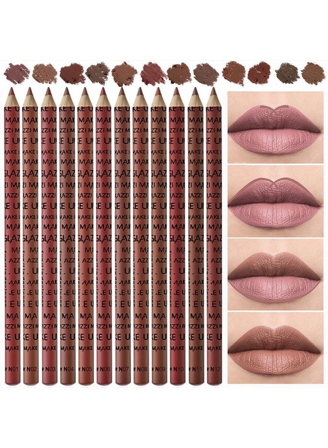 SUAKE 12 Pcs Natural Nude Brown Beige Colors Lip Liner Lipstick Pencils Set for Daily Makeup,Easy to Apply & Remove,Waterproof - Image 1