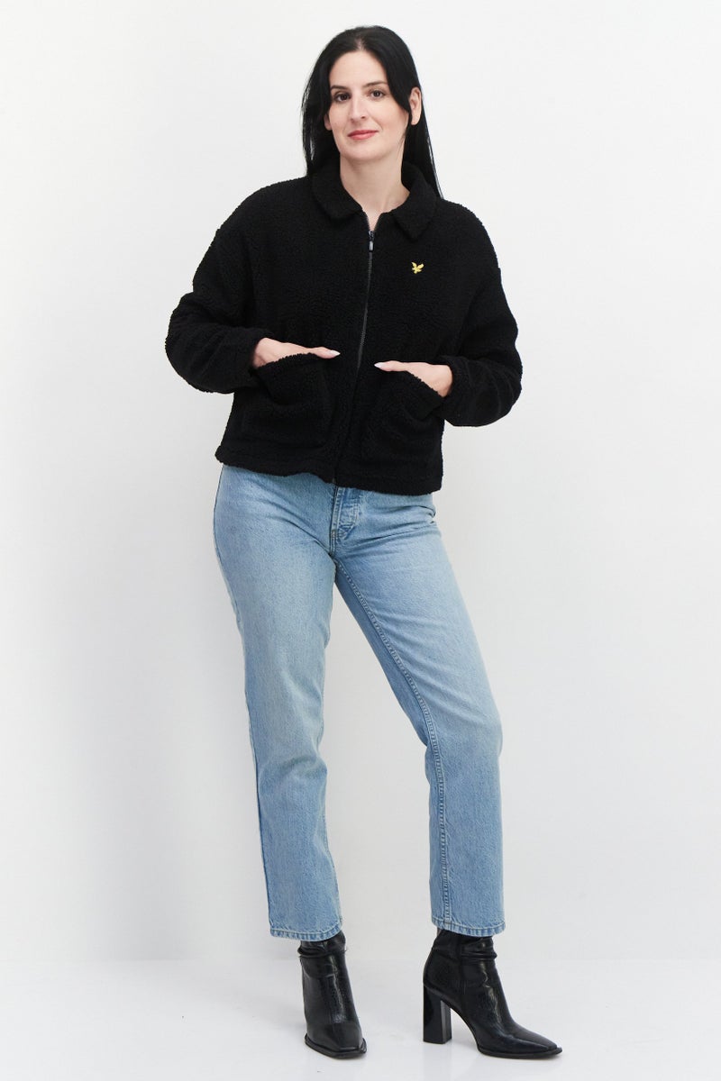 Lyle & Scott Women Brand Logo Sherpa Jacket, Black - Image 2