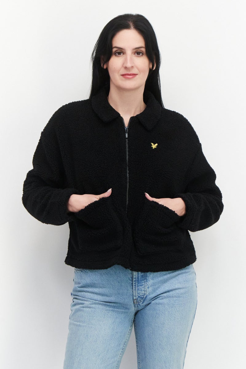 Lyle & Scott Women Brand Logo Sherpa Jacket, Black - Image 1