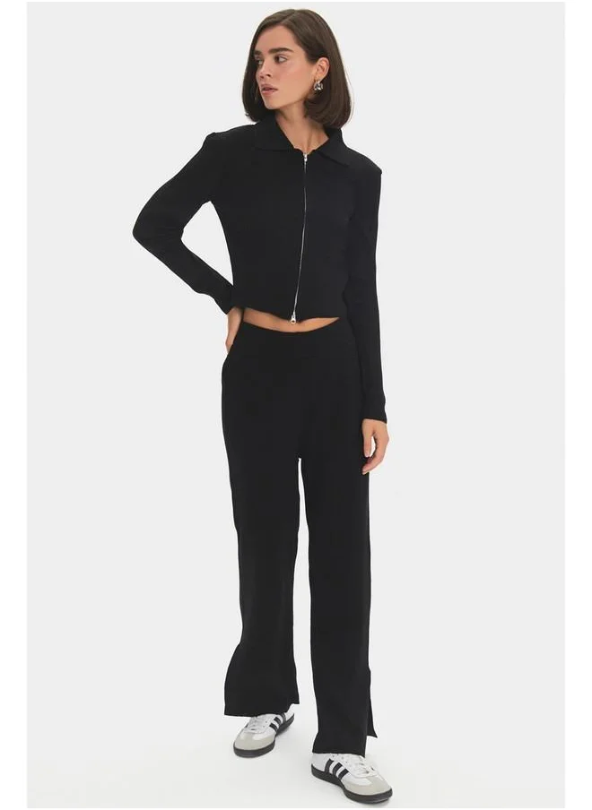 جون June Women Knitwear Jacket Trousers Set Black