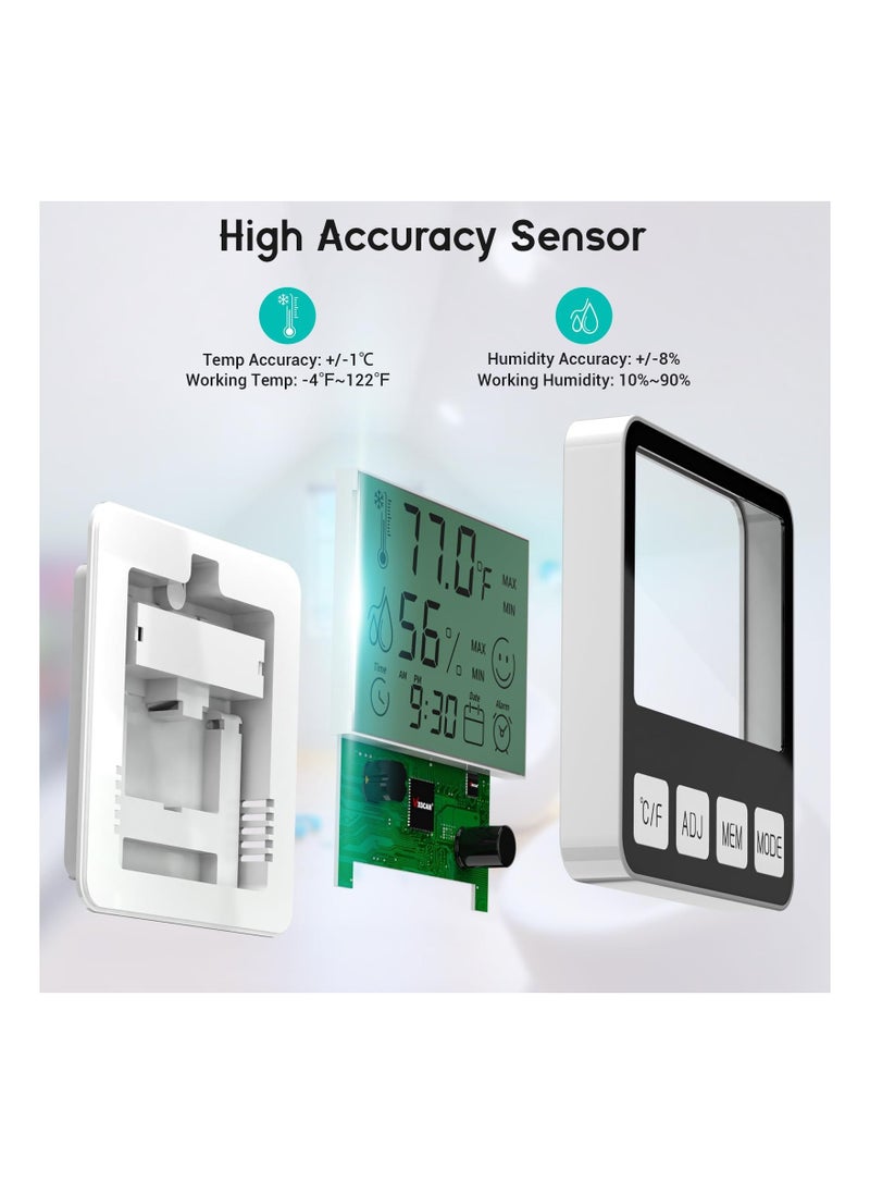 Excefore - Digital Thermometer Hygrometer, Indoor Humidity Meter Room Temperature Sensor with Alarm Clock Date, Hydrometer - Image 1