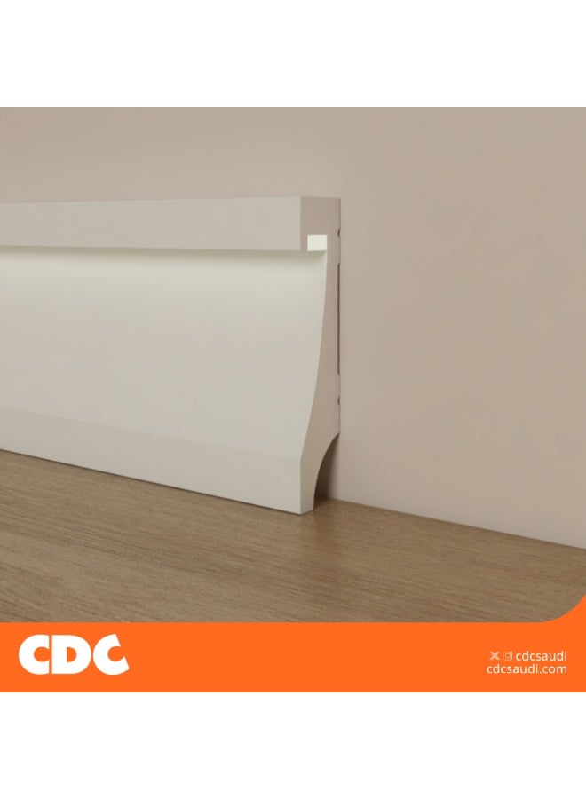 CDC White LED Skirting with Hidden Lighting – 240 cm Length × 11 cm Height × 2.3 cm Thickness - Image 1