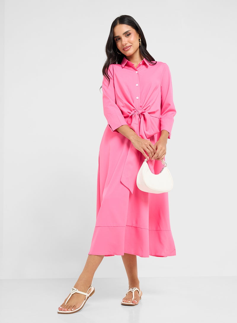 جينجر فستان وردي بحزام ربط - Image 1