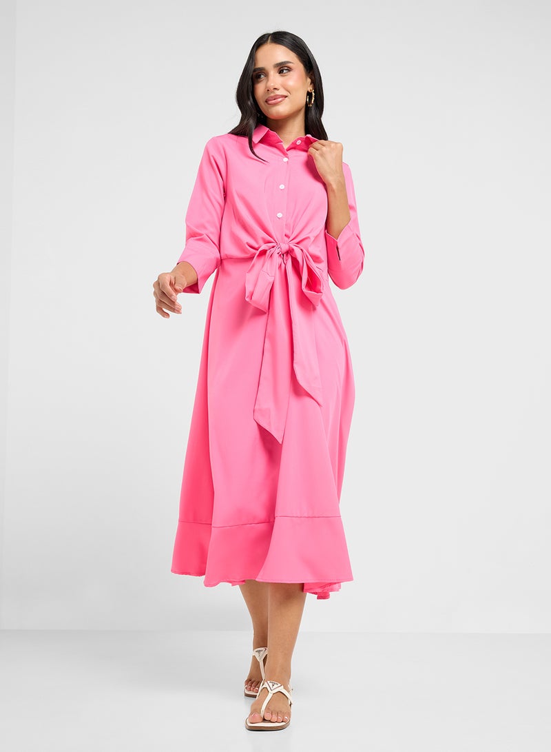 جينجر فستان وردي بحزام ربط - Image 4