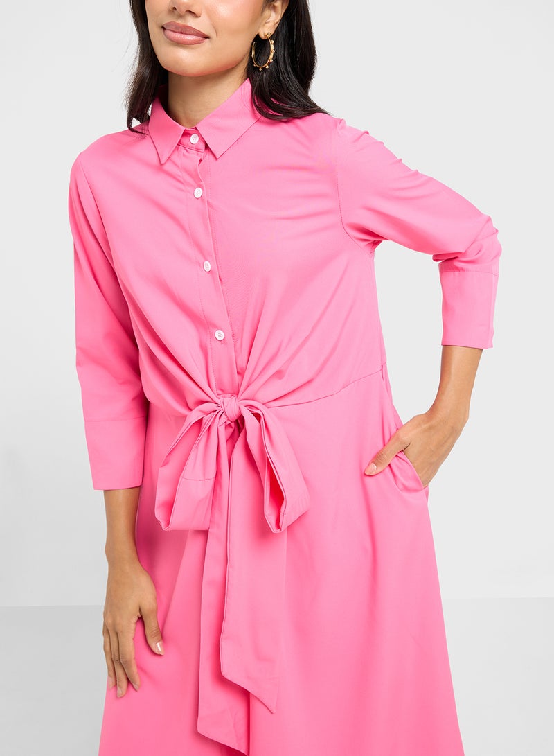 جينجر فستان وردي بحزام ربط - Image 3