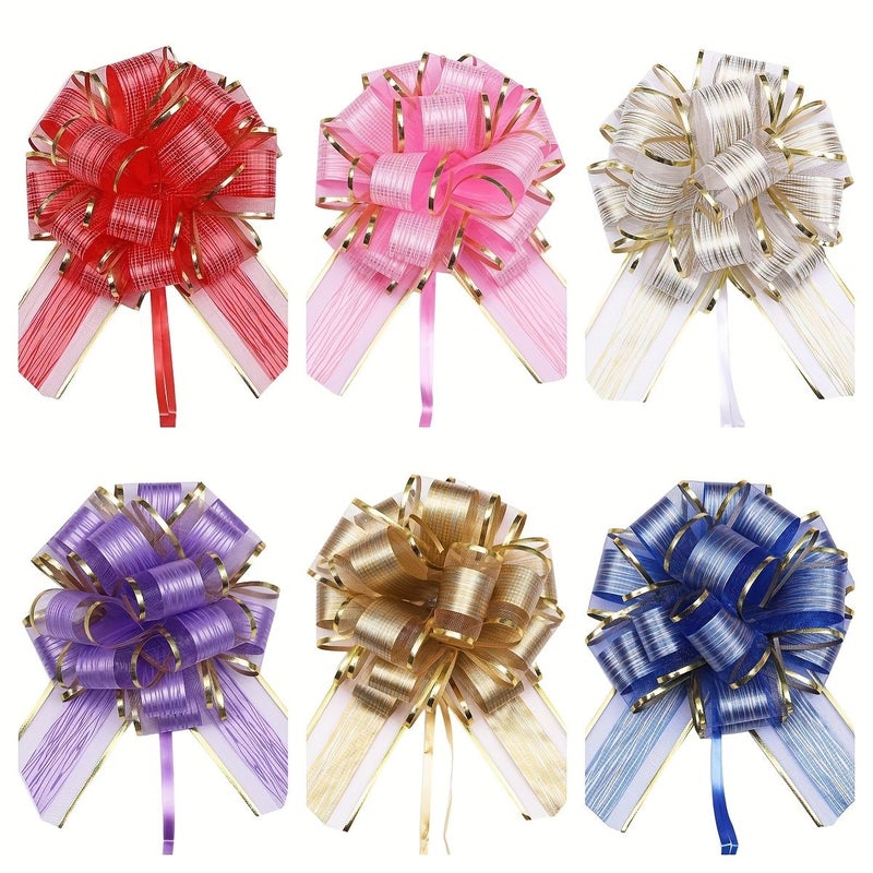 6 Pcs Gold Elegant Bow Gift Ribbons For Christmas Birthday Wedding And Valentine Decorations - Image 1