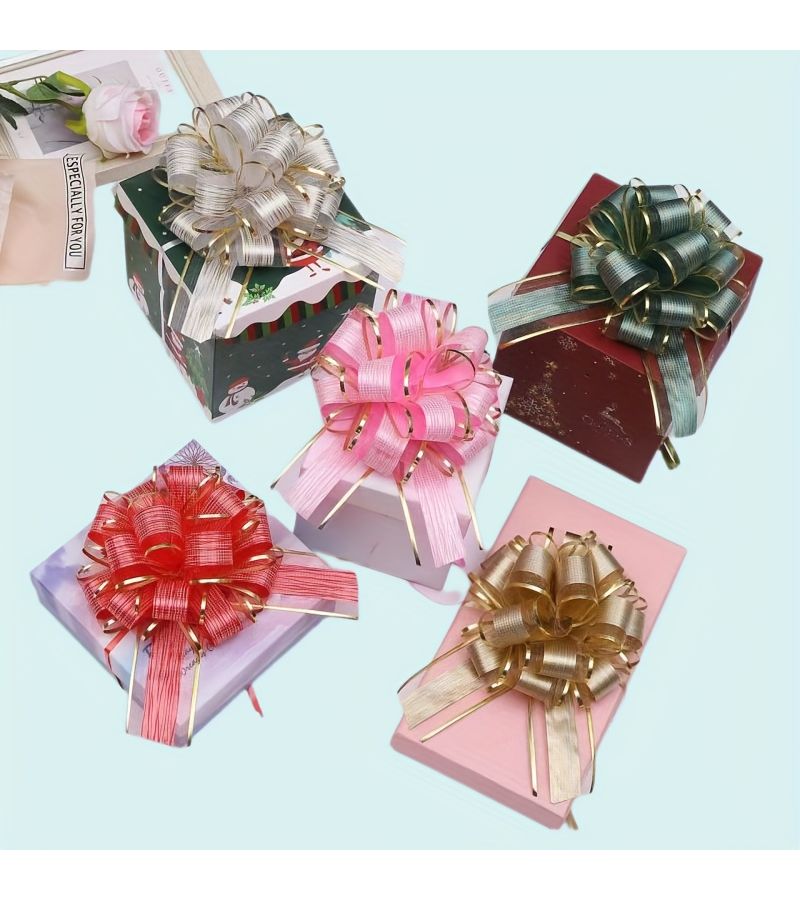 6 Pcs Gold Elegant Bow Gift Ribbons For Christmas Birthday Wedding And Valentine Decorations - Image 5