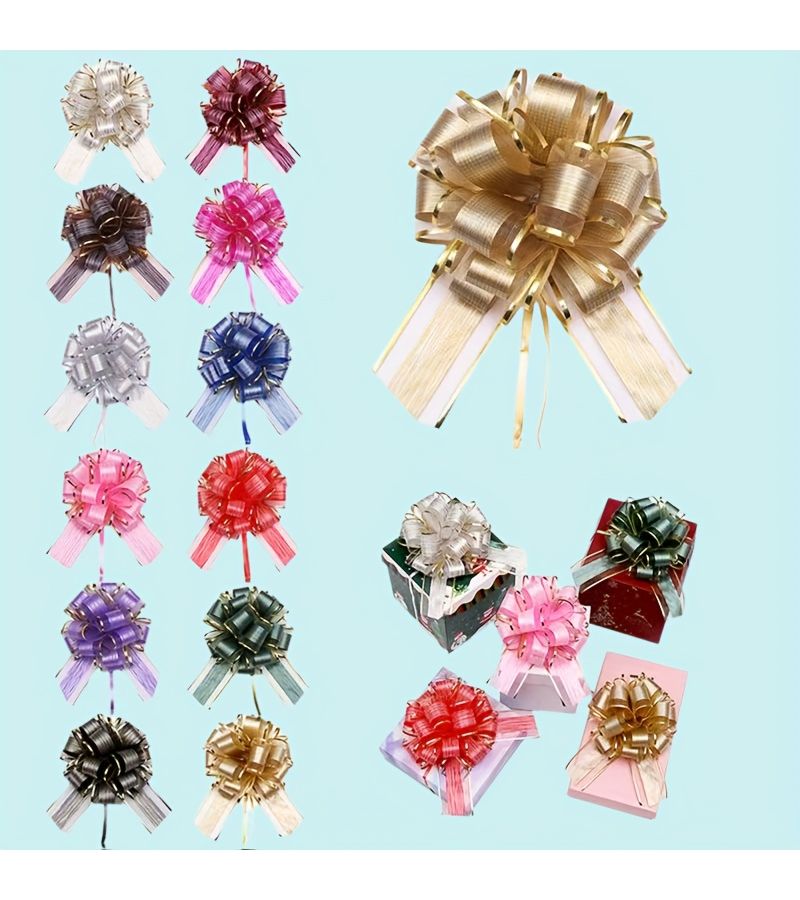 6 Pcs Gold Elegant Bow Gift Ribbons For Christmas Birthday Wedding And Valentine Decorations - Image 2