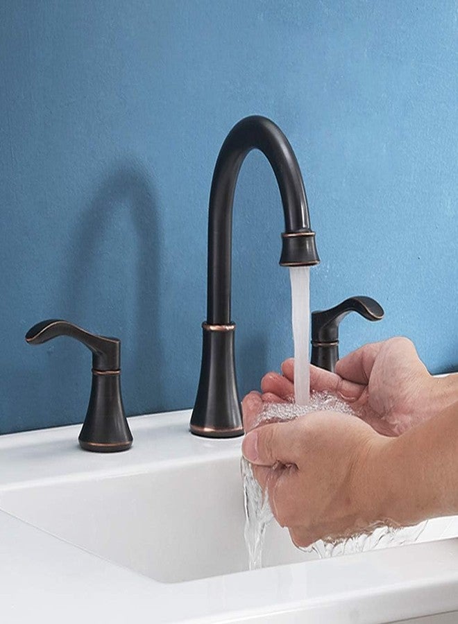 VALISY Oil Rubbed Bronze Bathroom Faucet, 2 Handle 3 Hole 8 Inch Widespread Bathroom Faucet, 360°Swivel High-Arc Spout, Stainless Steel Faucet for Bathroom/Vanity/Lavatory, VAL052HZST - Image 4