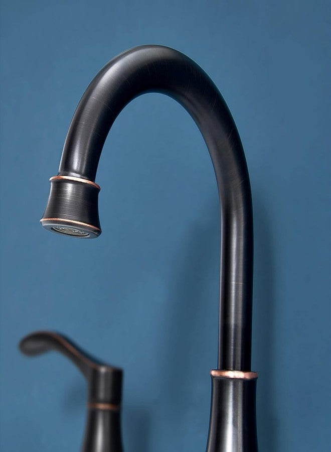 VALISY Oil Rubbed Bronze Bathroom Faucet, 2 Handle 3 Hole 8 Inch Widespread Bathroom Faucet, 360°Swivel High-Arc Spout, Stainless Steel Faucet for Bathroom/Vanity/Lavatory, VAL052HZST - Image 5